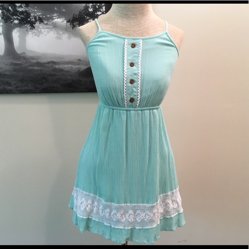 Mint Boho Tank Top with Wood Buttons